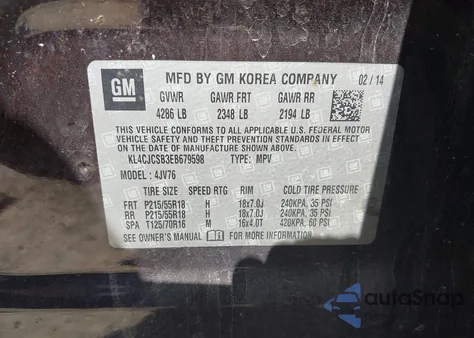 2014 Buick Encore Leather from USA, damaged, VIN KL4CJCSB3EB679598